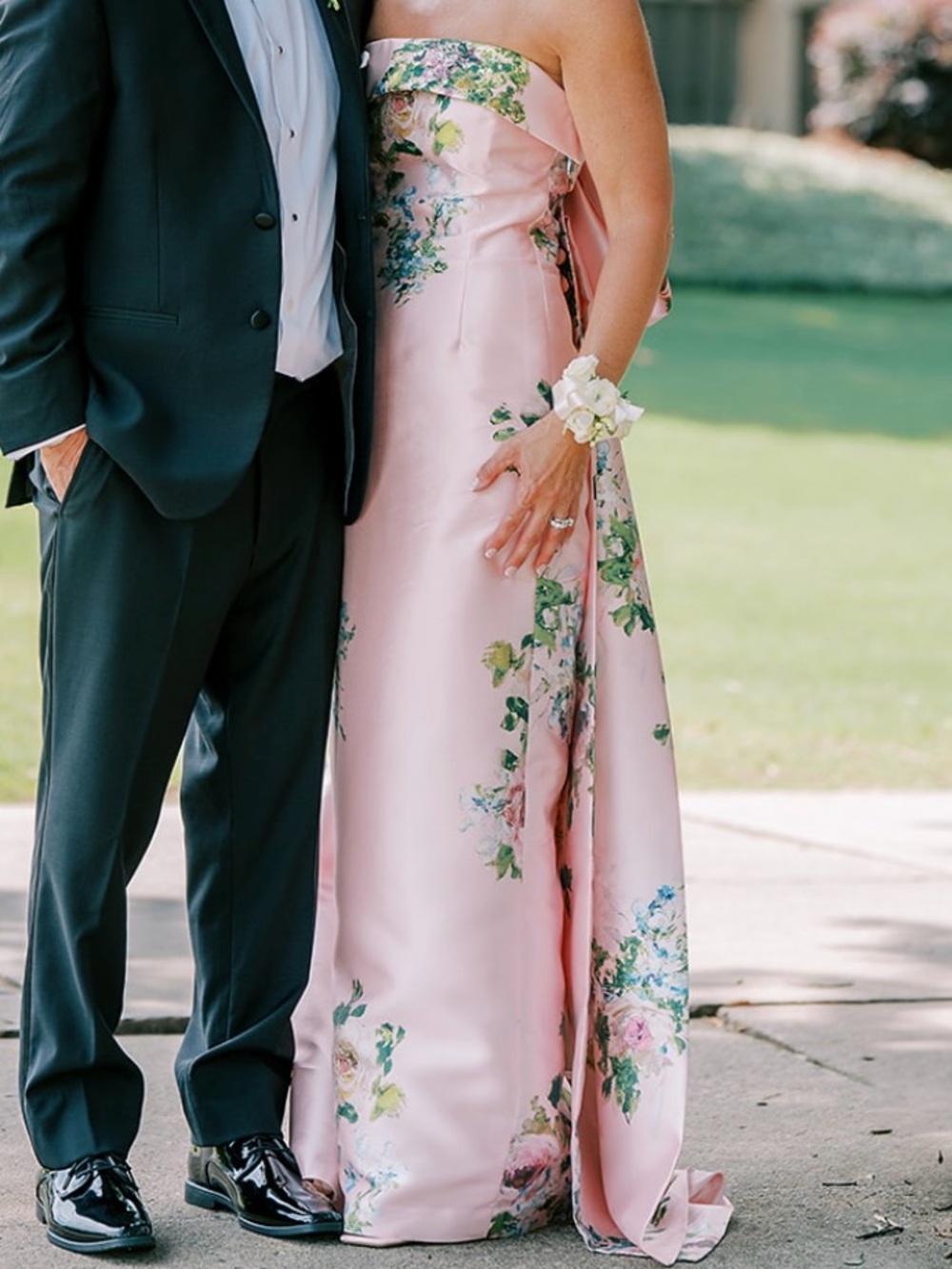 Audrey Brooke Pink Floral Strapless Evening Gown